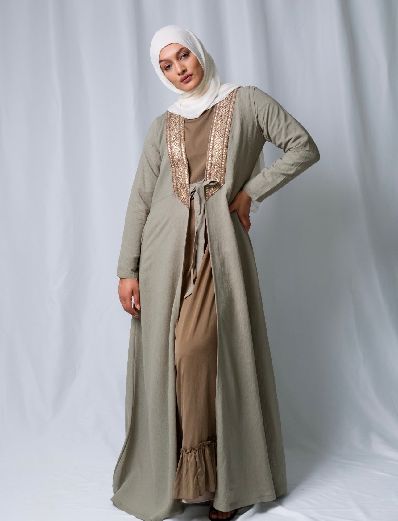 Lace overcoat abaya best sale