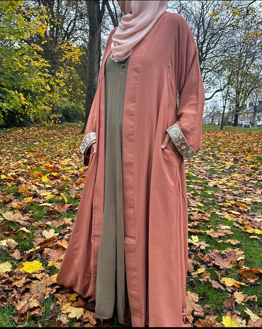 Peach Orange Open Abaya