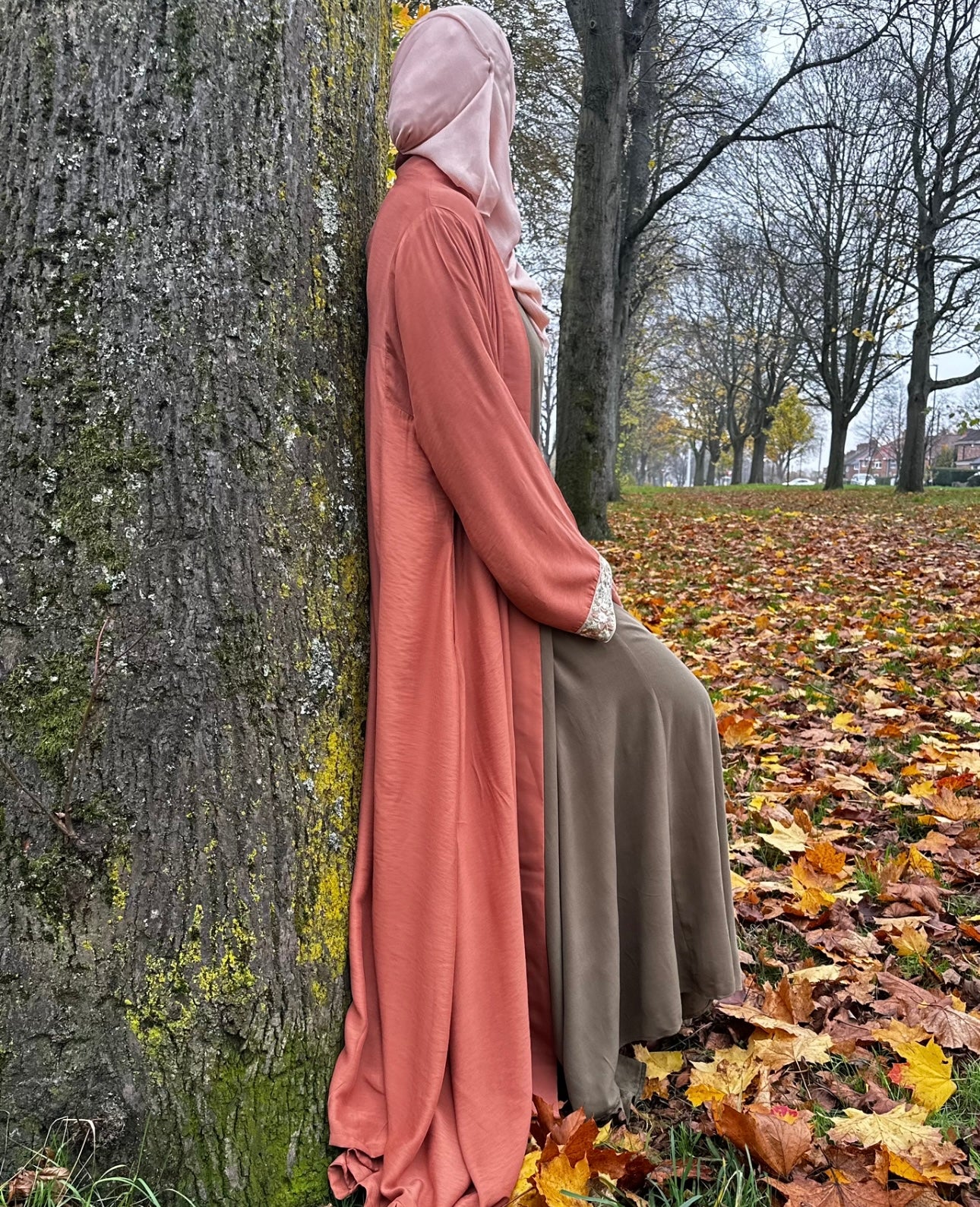 Peach Orange Open Abaya