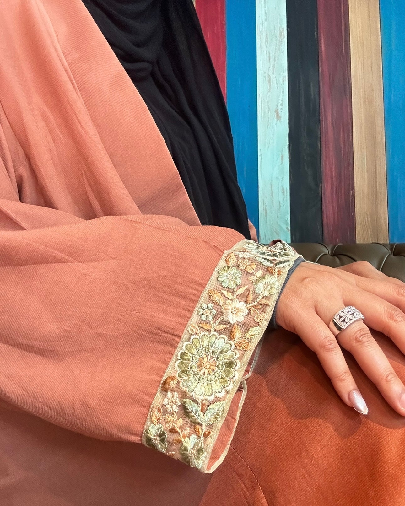 Peach Orange Open Abaya